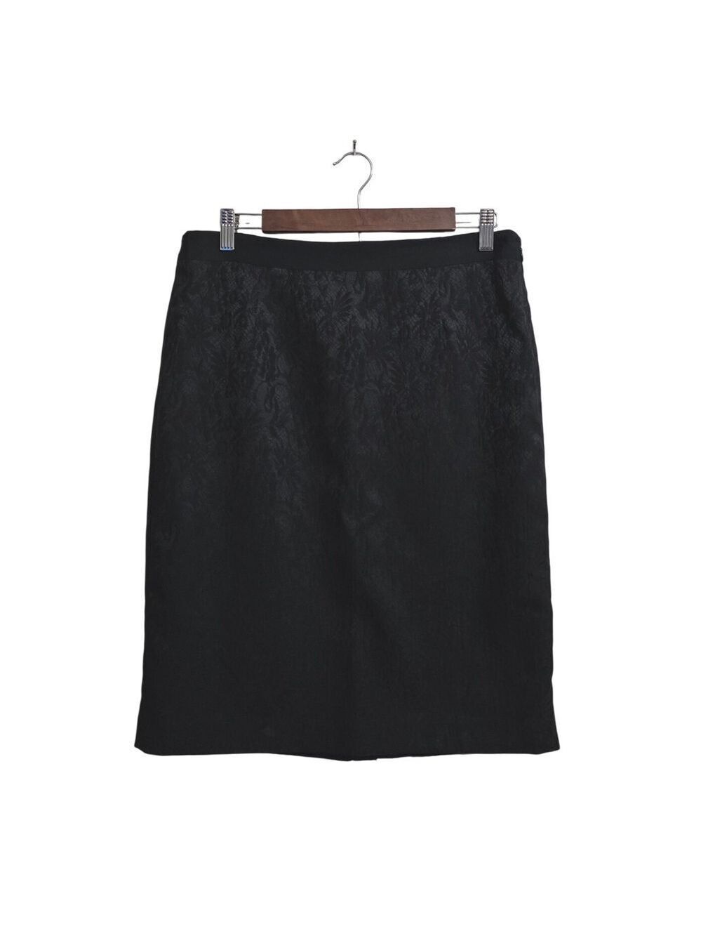 Diana Buchman Black Floral Lace Stretch Pencil Skirt Sz 10